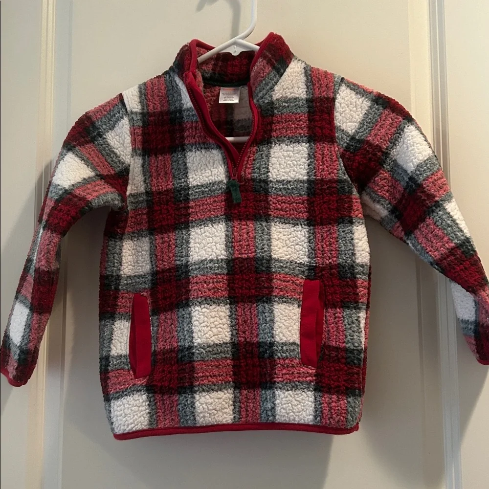 Gymboree 1/4 zip Plaid Fleece red pullover jacket pockets kids size 5T